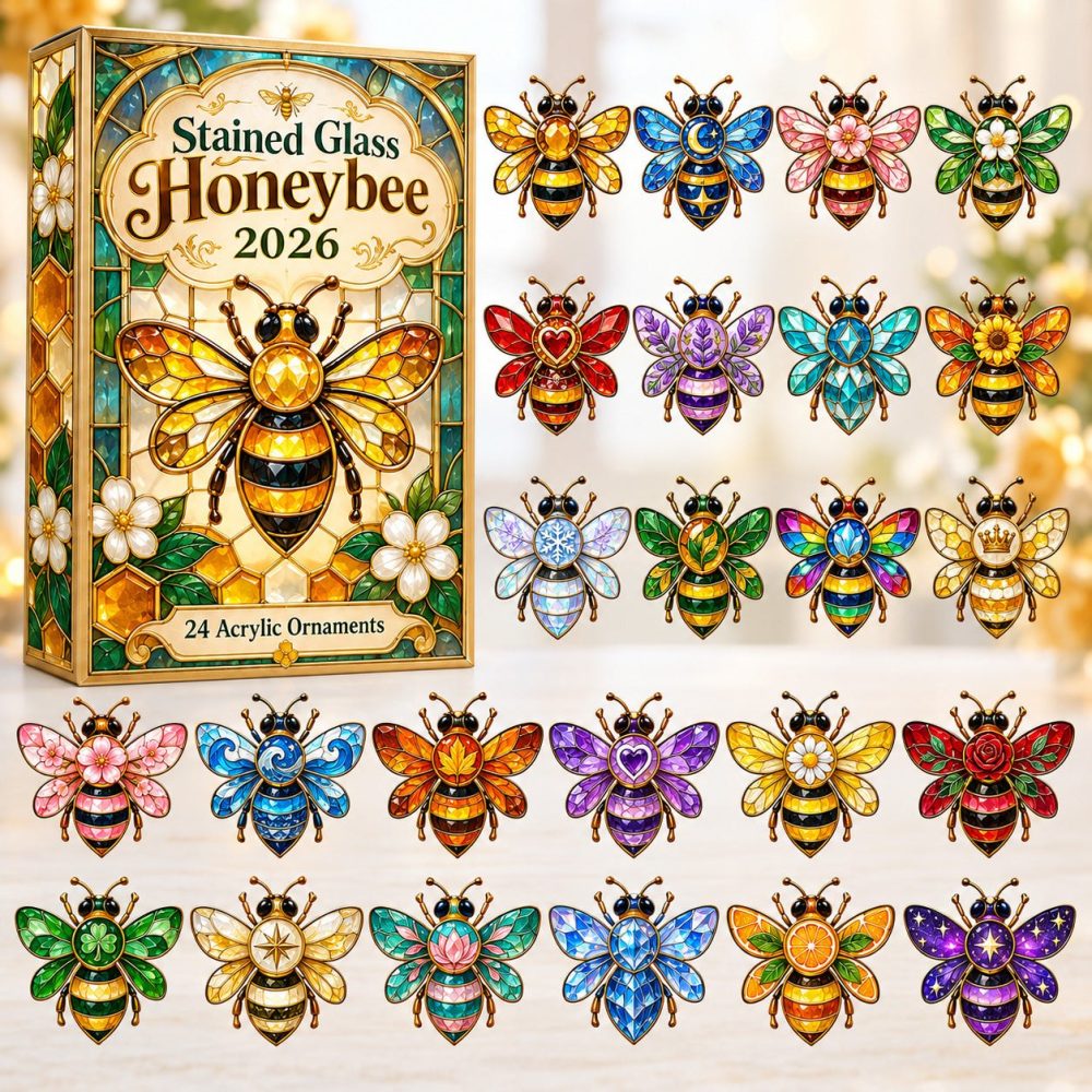 Stained Glass Honeybee 24-Day Advent Calendar 2026 — Elegant Acrylic Charms Inspired By Stained Glass , Gift For Bee Lovers