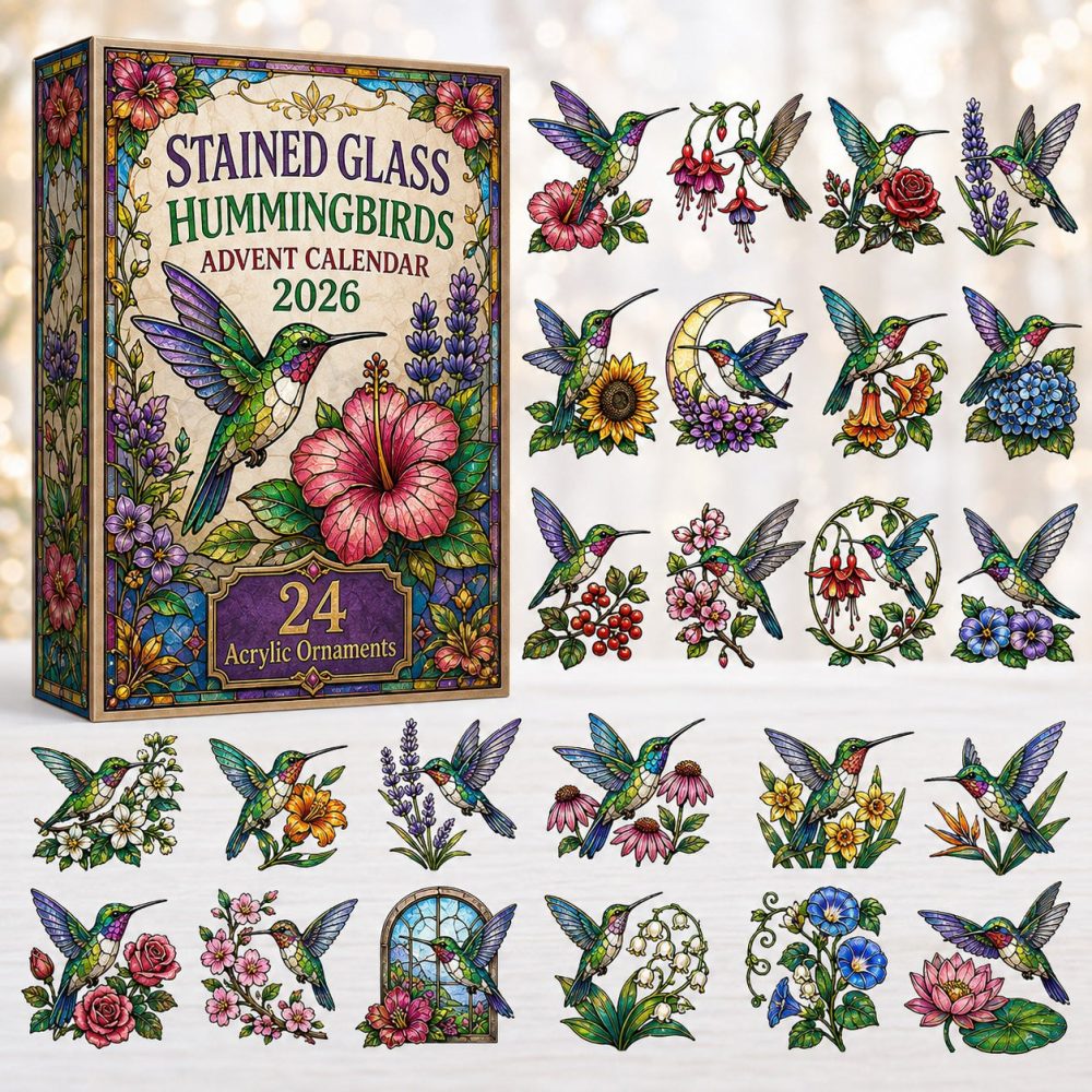 2026 Stained Glass Hummingbird Advent Calendar — 24 Vibrant Acrylic Charms With Stained-Glass Finish, Nature Lover Gift & Decors
