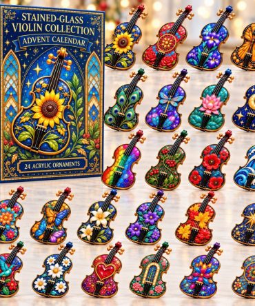 Stained-Glass Violin 2026 Artful Countdown — 24 Acrylic Charms, Elegant Instrument Designs & Gift For Classical Music Fans