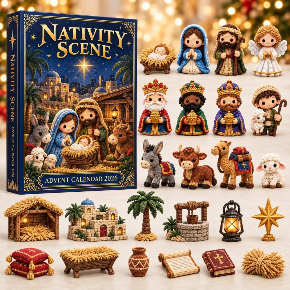 Starry Night Nativity Advent Calendar 2026 — 24-Day Christmas Countdown With Celestial Acrylic Nativity Charms & Inspirational Decor