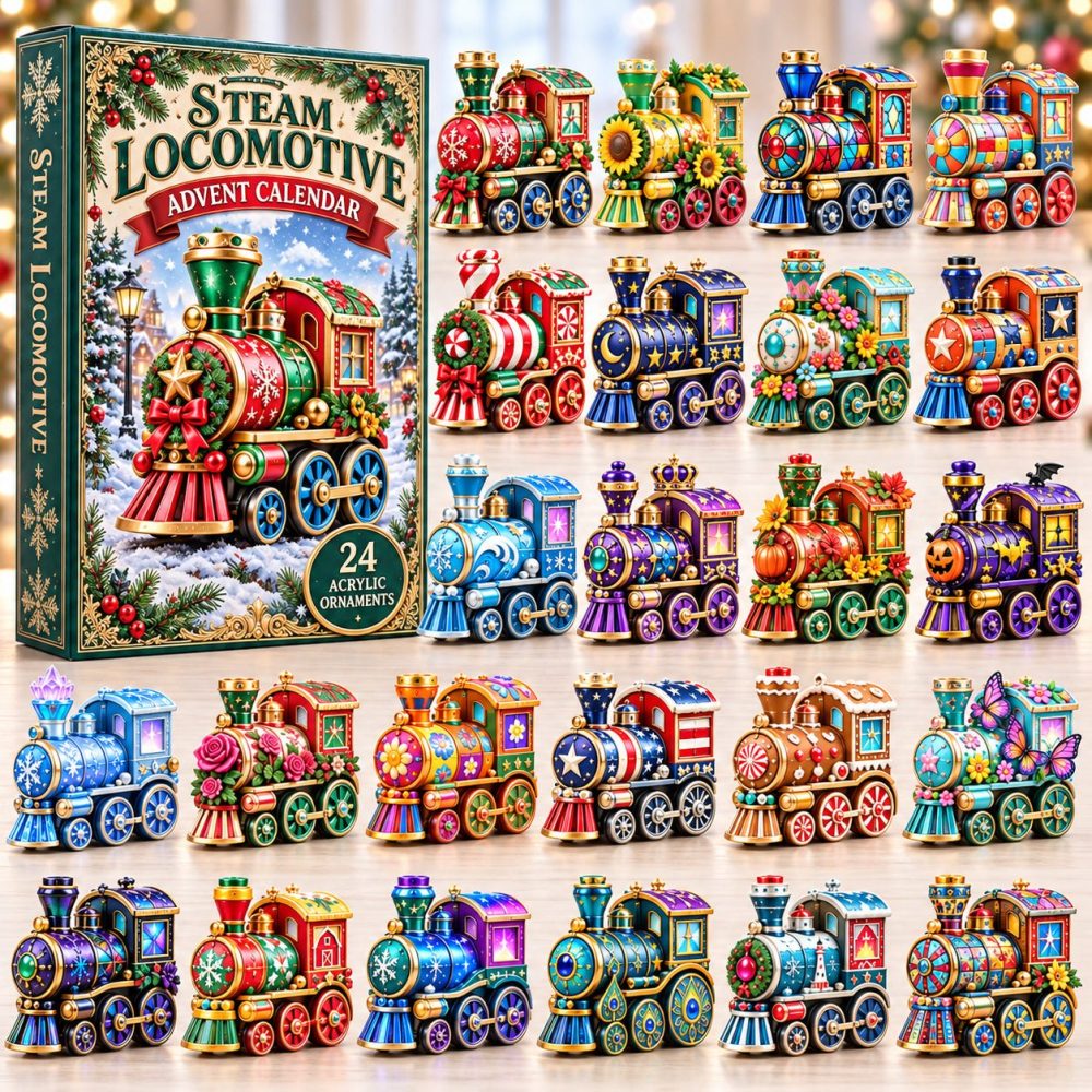 Steam Locomotive 2026 Advent Calendar — 24-Day Engine-Themed Acrylic Charms, Train Collector Countdown & Gift