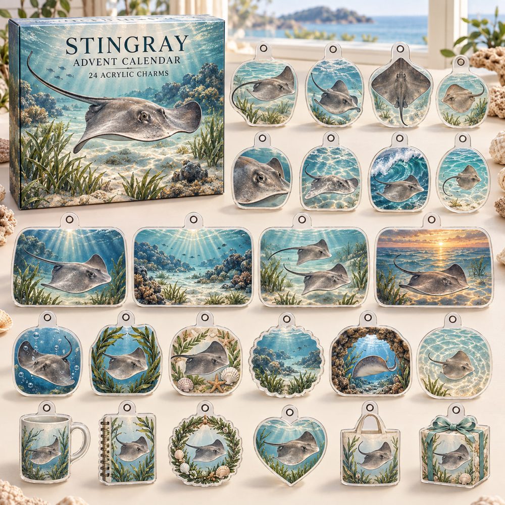 Stingray Ocean Charm 24-Day Countdown Calendar 2026 — Dazzling Stingray Acrylic Charms, Daily Sea Life Collectibles & Gift For Kids