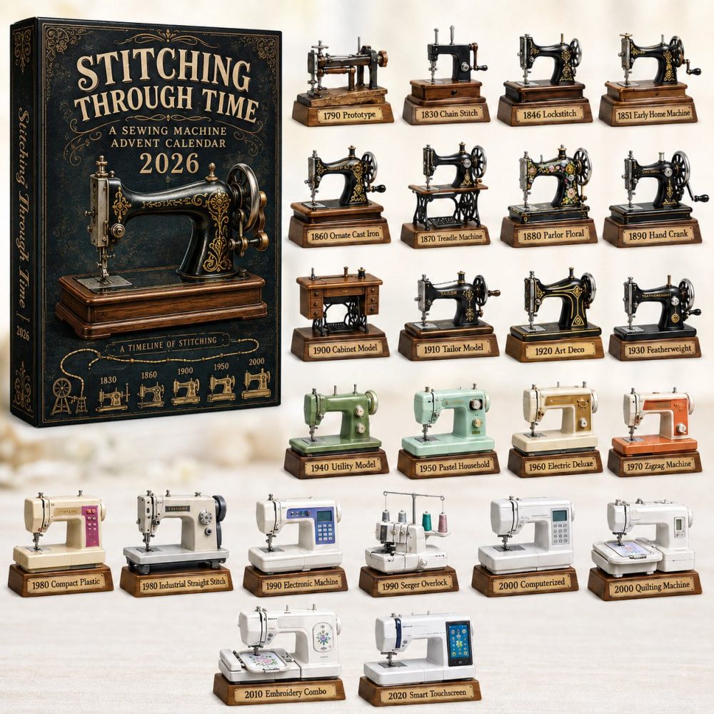 Stitching Through Time 2026 Advent Calendar — 24 Sewing History Acrylic Charms, Needlecraft Countdown, Gift For Stitchers