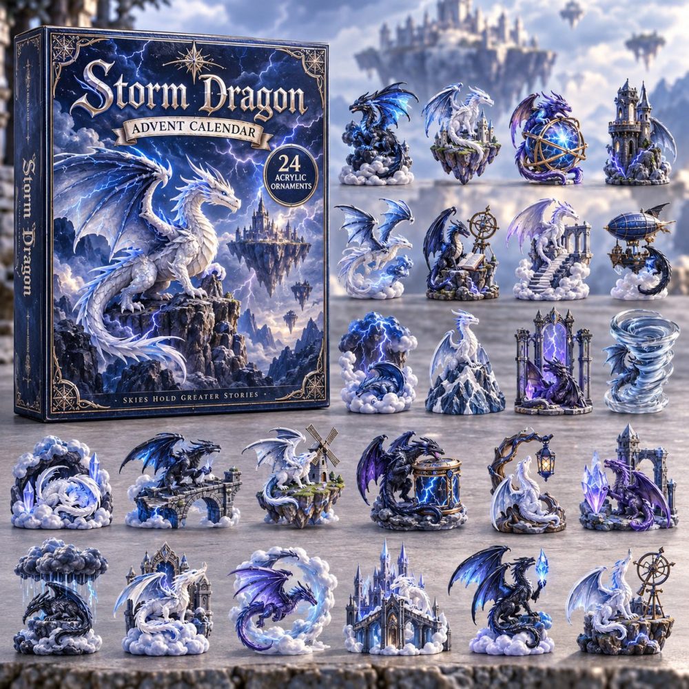 Storm Dragon 2026 Advent Calendar — 24-Day Fantasy Countdown With 24 Acrylic Dragon Charms, Collector’S Holiday Gift & Display Piece
