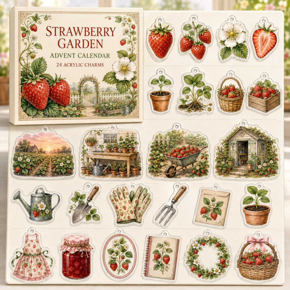 Strawberry Growing Advent Set — 24 Acrylic Charms For Gardeners & Food Lovers, Festive Diy Countdown Gift