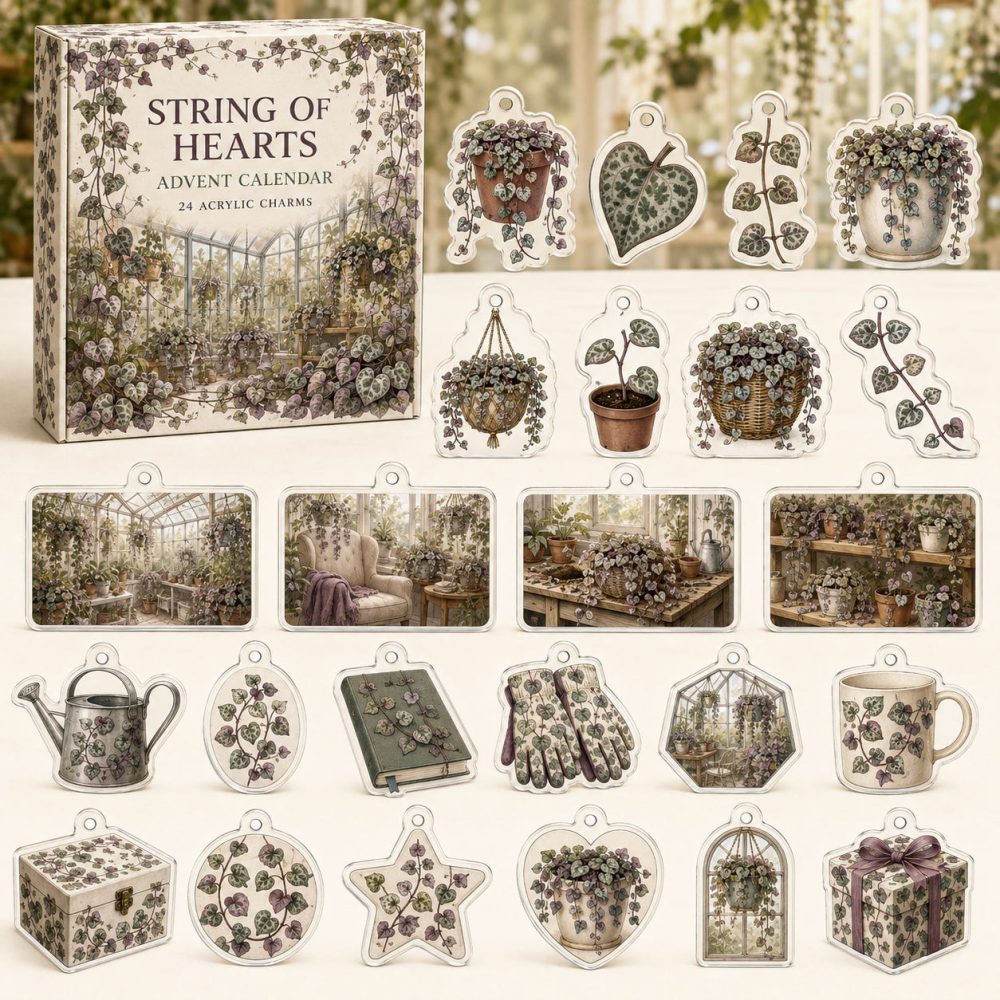 String Of Hearts 24-Day Charm Countdown — Acrylic Ceropegia Woodii Charms Set, Cute Gift For Trailing Plant Lovers