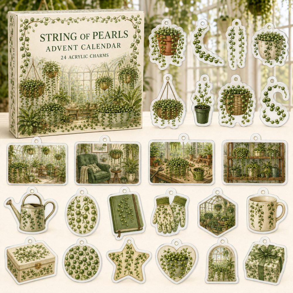 String Of Pearls 24-Day Acrylic Charm Holiday Countdown - Plant Lover Gift, Mini Charms & Home Decor