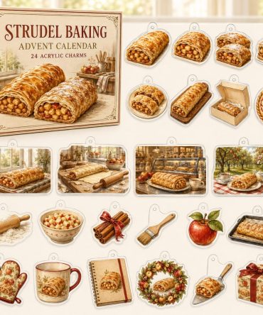 Strudel Baking Holiday Countdown — 24 Acrylic Pastry Charms, Bakers' Advent Gift Set With Recipe Ideas & Inspiration