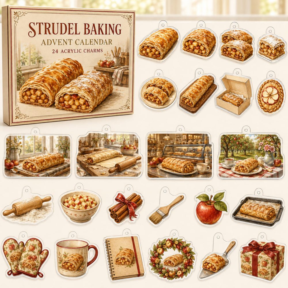 Strudel Baking Holiday Countdown — 24 Acrylic Pastry Charms, Bakers' Advent Gift Set With Recipe Ideas & Inspiration