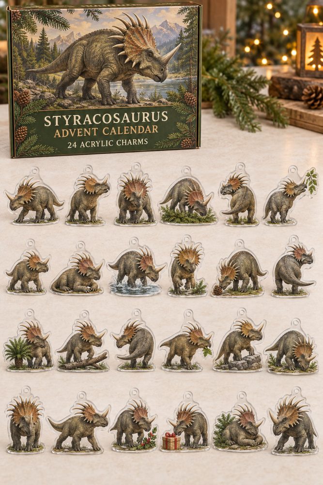 Styracosaurus Countdown Set — 24 Horned Dinosaur Acrylic Charms, Fun Advent Calendar For Dino Fans, Kids & Collectors