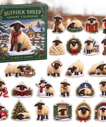 Suffolk Sheep Holiday Countdown Pack — 24 Acrylic Charms For Shepherds & Wool Fans, Festive Advent Ornaments & Gifts