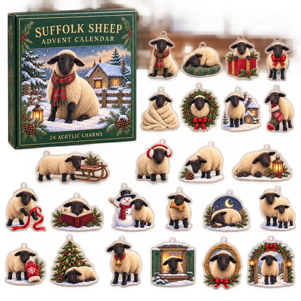 Suffolk Sheep Holiday Countdown Pack — 24 Acrylic Charms For Shepherds & Wool Fans, Festive Advent Ornaments & Gifts