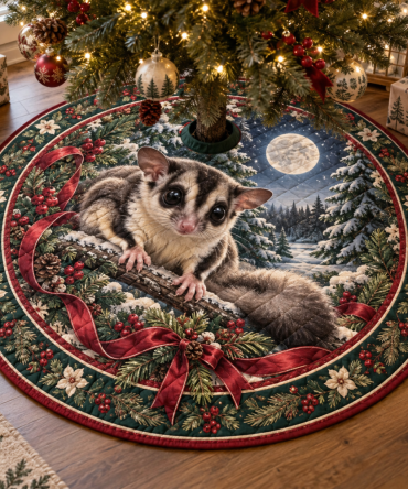 Sugar Glider Holiday Tree Skirt — Quilted Reversible Design, Plush & Machine-Washable, Cute Pet-Themed Christmas Decoration