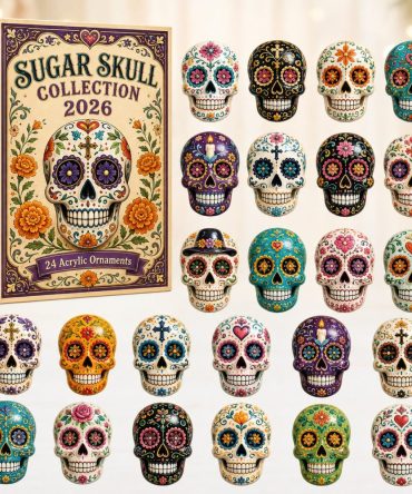 Sugar Skull Collection Day Countdown 2026 — 24 Acrylic Charms With Colorful Calavera Designs, Dia De Los Muertos Gift