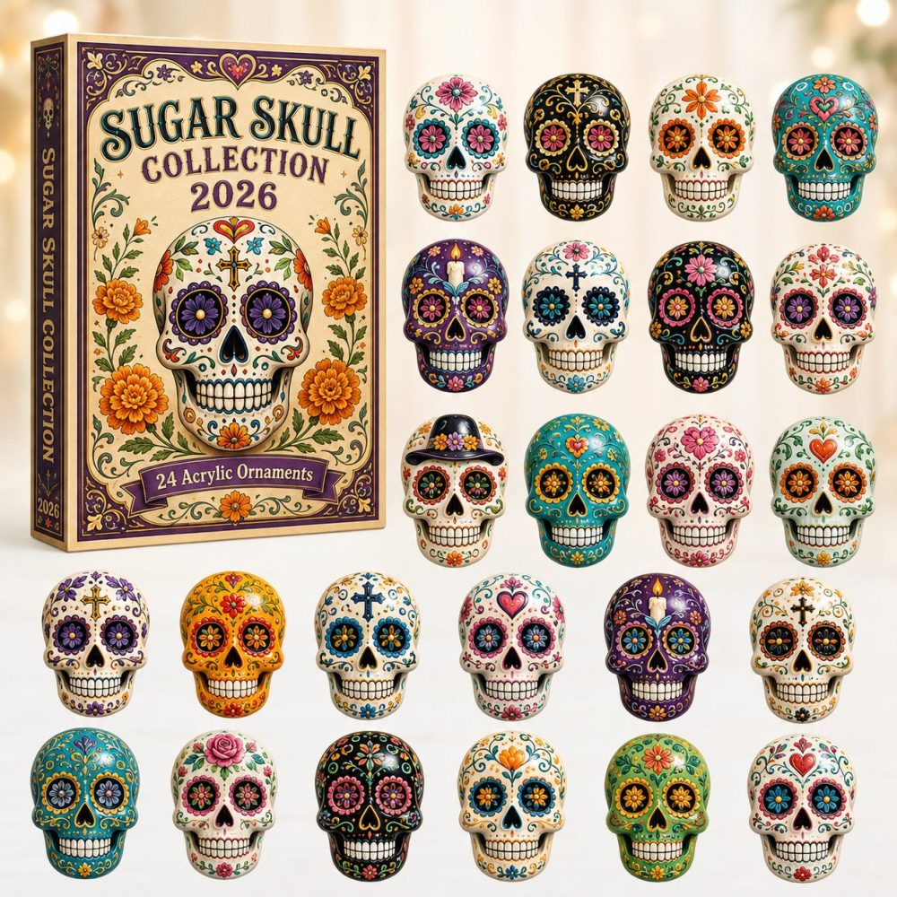 Sugar Skull Collection Day Countdown 2026 — 24 Acrylic Charms With Colorful Calavera Designs, Dia De Los Muertos Gift