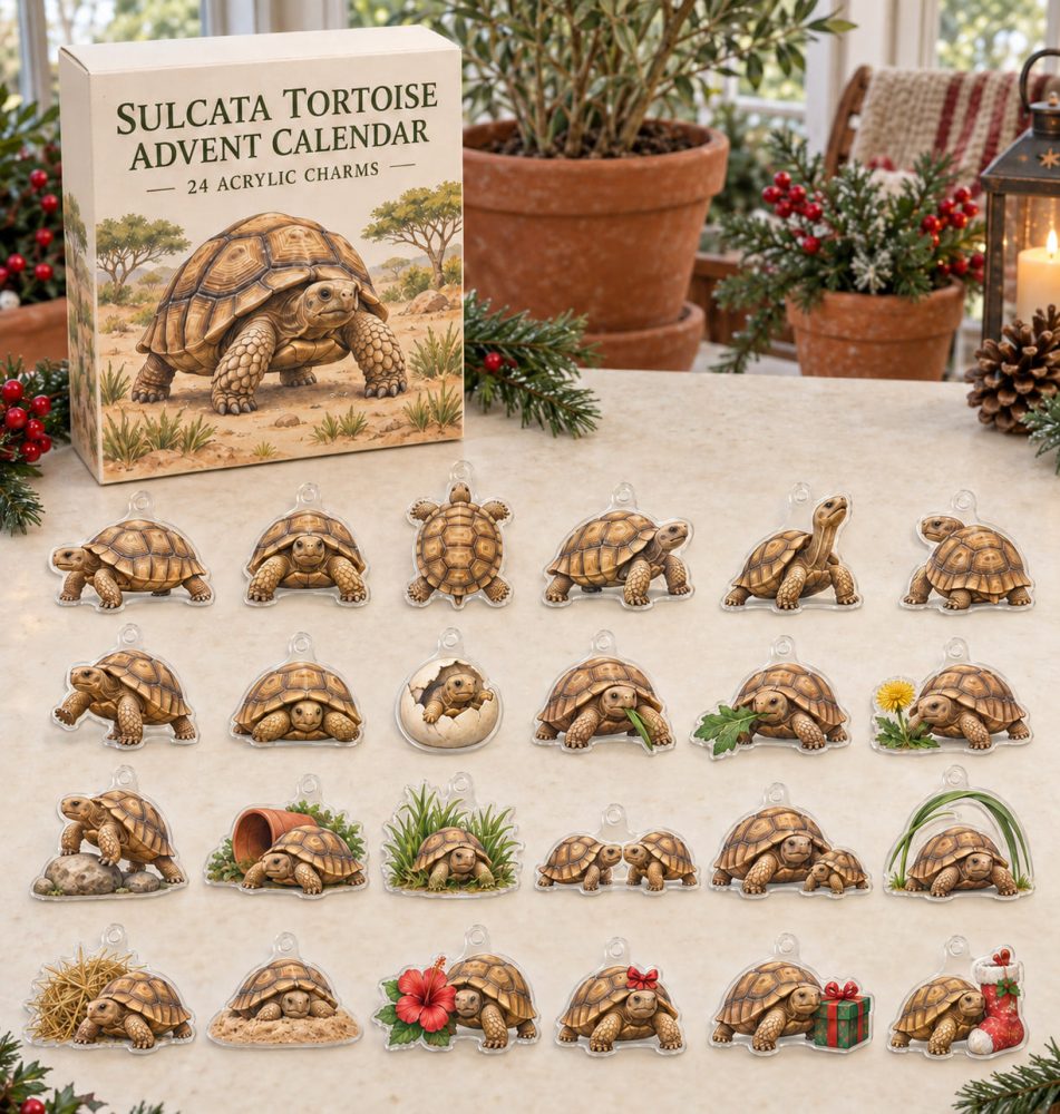 Sulcata Tortoise 24-Day Acrylic Charm Countdown Calendar — Durable Reptile Charm Set & Holiday Gift For Tortoise Enthusiasts And Kids