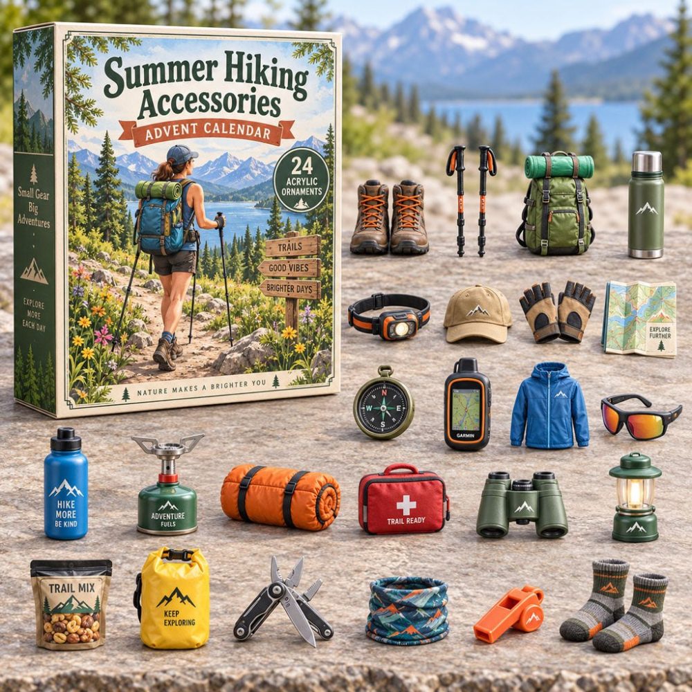 Summer Hiking Essentials Countdown 2026 — 24 Lightweight Acrylic Charms, Advent Gift For Warm-Weather Hikers & Trailgoers