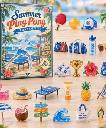 Summer Ping Pong 24-Day Advent Calendar — Bright Acrylic Paddle & Ball Charms, Seasonal Sports Countdown & Gift For Players