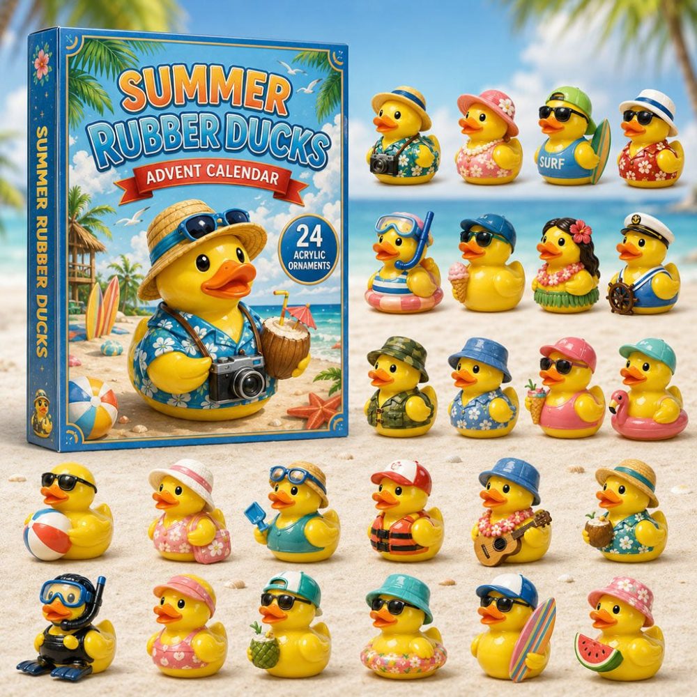 Summer Rubber Ducks 24-Day Charm Countdown Calendar - 2026 Bright Acrylic Set For Kids, Beach Lovers, Holiday Gifts