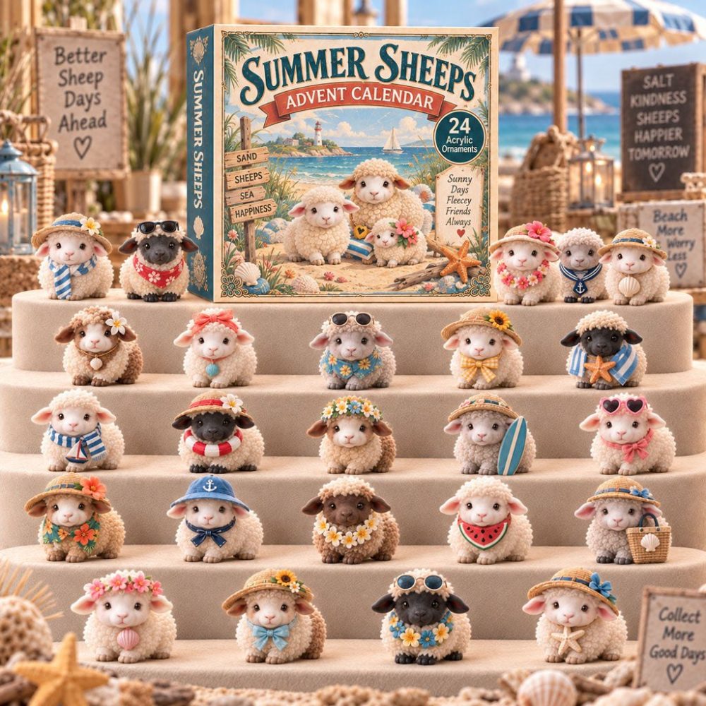 Summer Sheep Holiday Countdown - 24-Day Acrylic Charms Collection, Bright Seasonal Ornament For Summer Decor