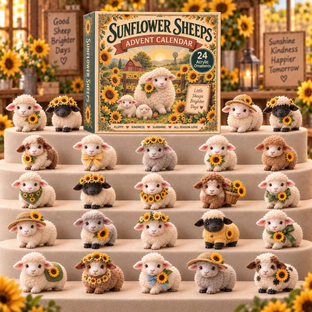 Sunflower Sheep Holiday Countdown - 24-Day Acrylic Charms Collection, Sunny Pastoral Collectible Ornament Gift
