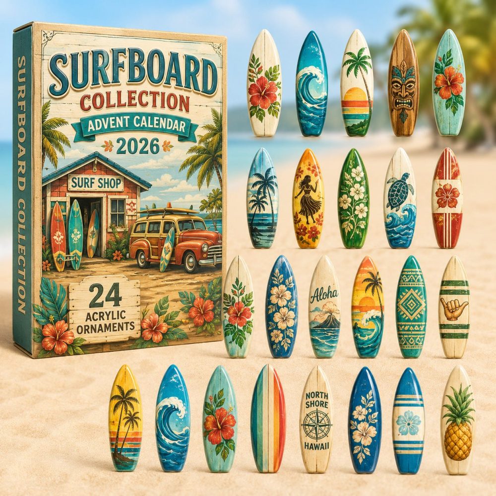 2026 Surfboard Collection Advent Calendar — 24-Day Acrylic Charm Countdown, Perfect Gift For Surfers & Collectors