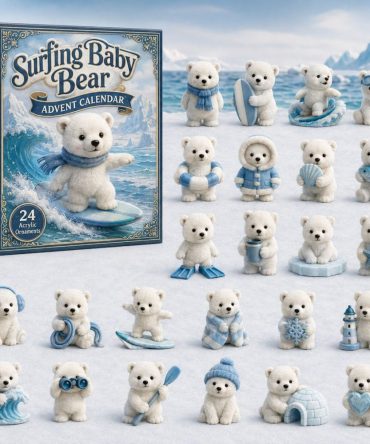 Surfing Baby Polar Bear 2026 Advent Calendar — 24-Day Ocean-Themed Countdown With Acrylic Charms, Cute Arctic Holiday Gift