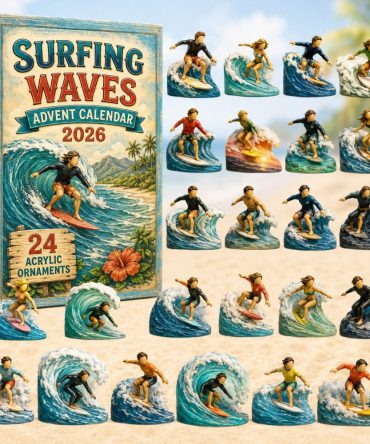 Surfing Waves 2026 Advent Calendar — 24-Day Acrylic Charm Countdown, Beachy Surfboard & Wave Collectible Gifts