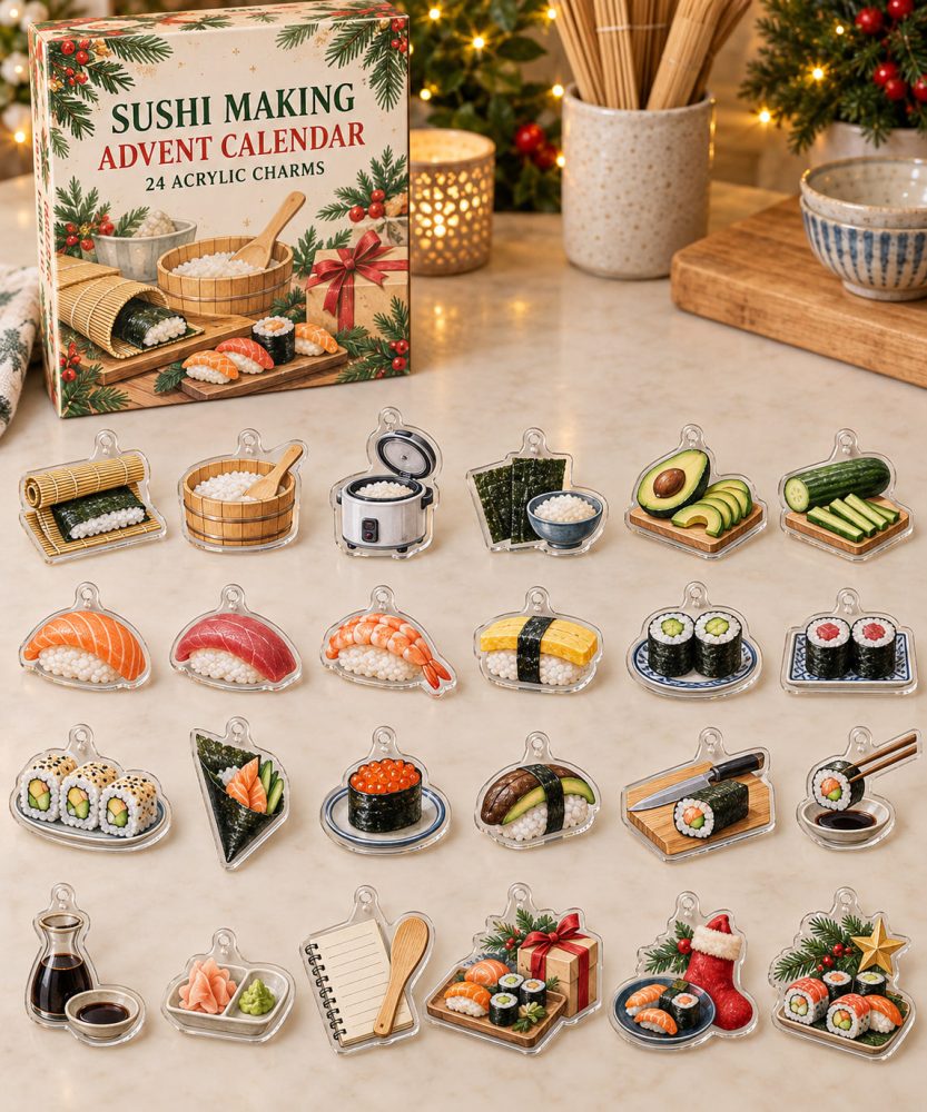 24-Day Sushi Making Advent Calendar — Acrylic Sushi Charms Set For Foodies, Diy Jewelry & Unique Holiday Countdown Gifts