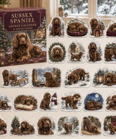 Sussex Spaniel Holiday Advent Calendar — 24 Acrylic Dog Charms, Christmas Countdown Ornaments & Gift For Spaniel Fans