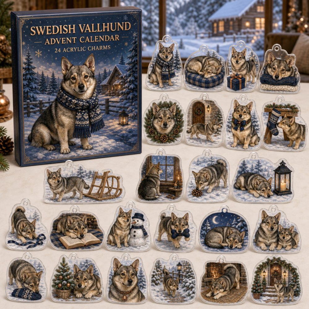 Swedish Vallhund Holiday Countdown Calendar - 24 Acrylic Viking Dog Charms, Cute Gift For Vallhund Fans
