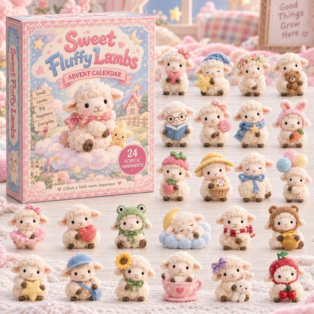Sweet Fluffy Lambs Holiday Countdown - 24-Day Acrylic Charms Collection, Soft Pastel Lamb Ornament Gift