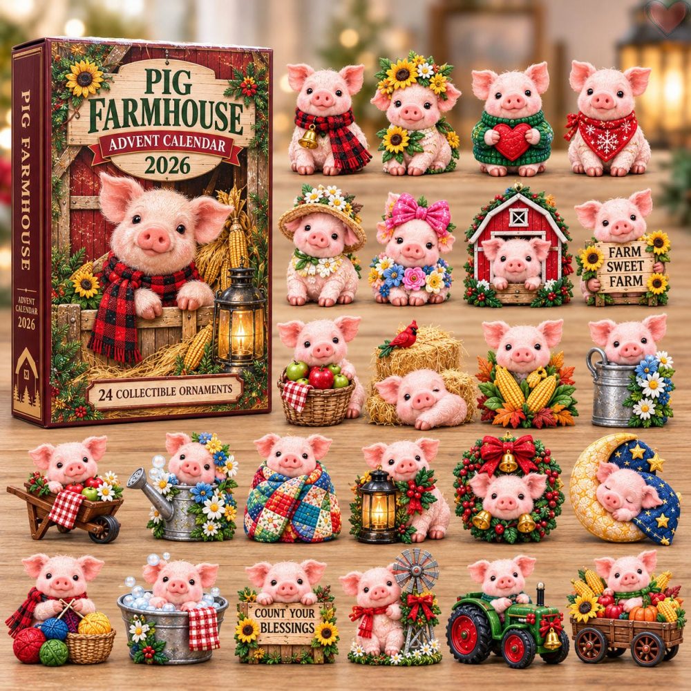 Sweet Pig Farmhouse 24-Day Holiday Countdown Calendar 2026 – Acrylic Piglet Charms, Cute Barnyard Advent Decor & Farmer Gift