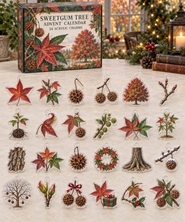 Sweetgum Leaf Charm Advent — 24 Colorful Acrylic Tree Charms, Seasonal Countdown Set For Holiday Crafts, Teachers & Collectors