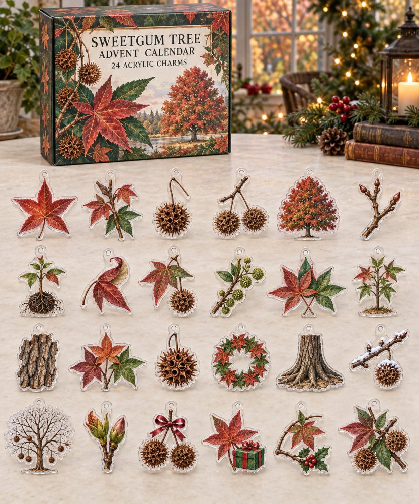 Sweetgum Leaf Charm Advent — 24 Colorful Acrylic Tree Charms, Seasonal Countdown Set For Holiday Crafts, Teachers & Collectors