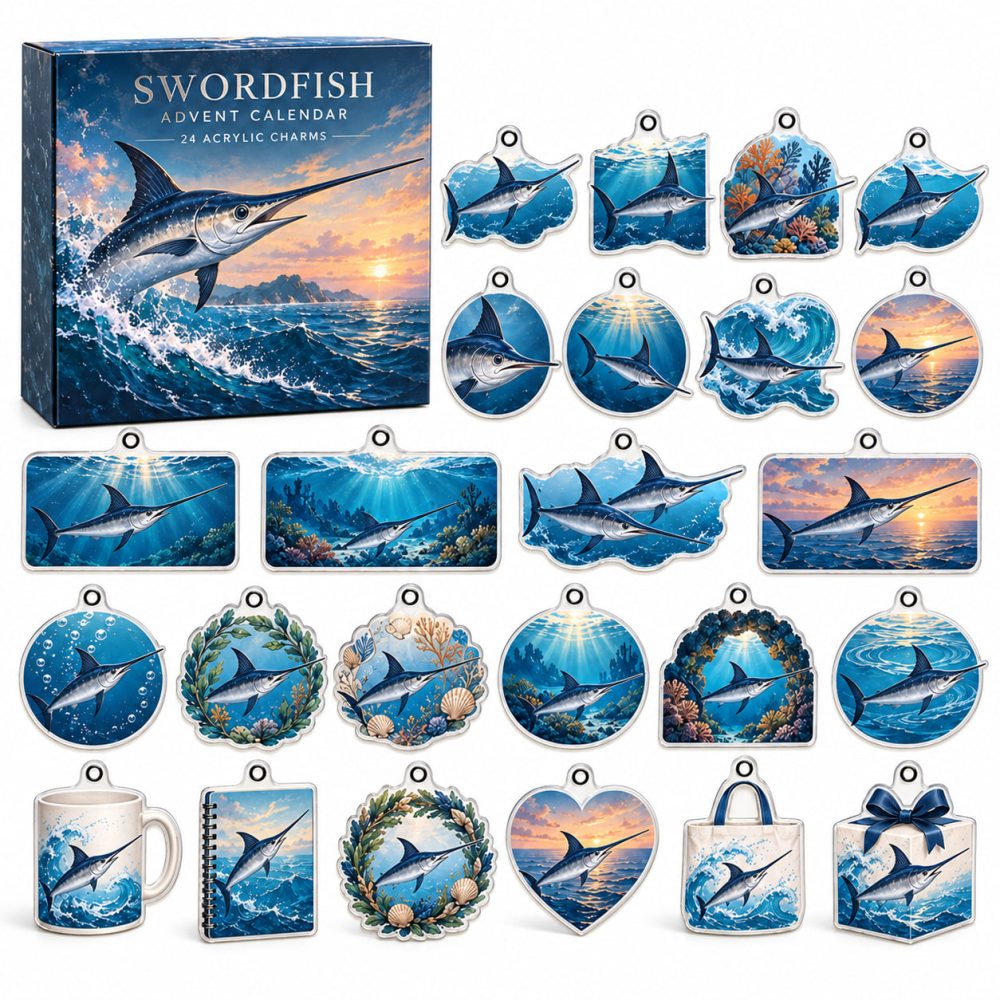 Swordfish 24-Day Acrylic Charm Countdown — Ocean Predator Themed Advent Box With 24 Mini Charms, Unique Gift For Sea-Life Collectors