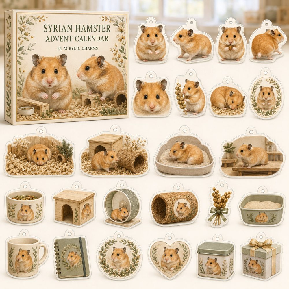 Syrian Hamster 24-Day Advent Calendar With Acrylic Charms - Cute Collectibles For Hamster Lovers , Festive Countdown & Gift Idea