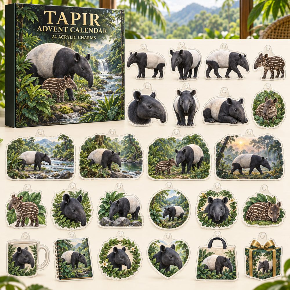 24-Day Tapir Holiday Countdown — Exotic Acrylic Charm Advent, Tapir Collectible Set For Animal Fans & Gift-Giving