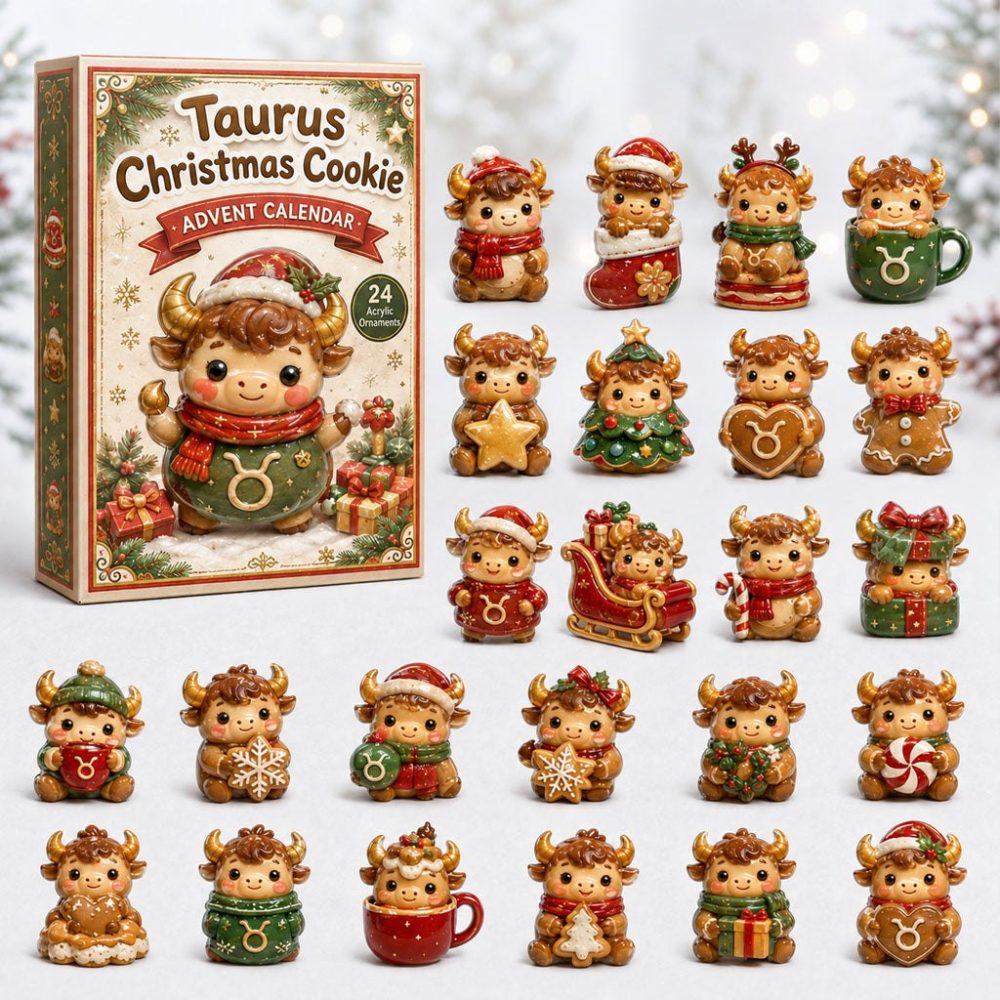 Taurus Christmas Cookie Advent Calendar 2026 — 24 Acrylic Zodiac Charm Countdown, Horoscope Holiday Gift