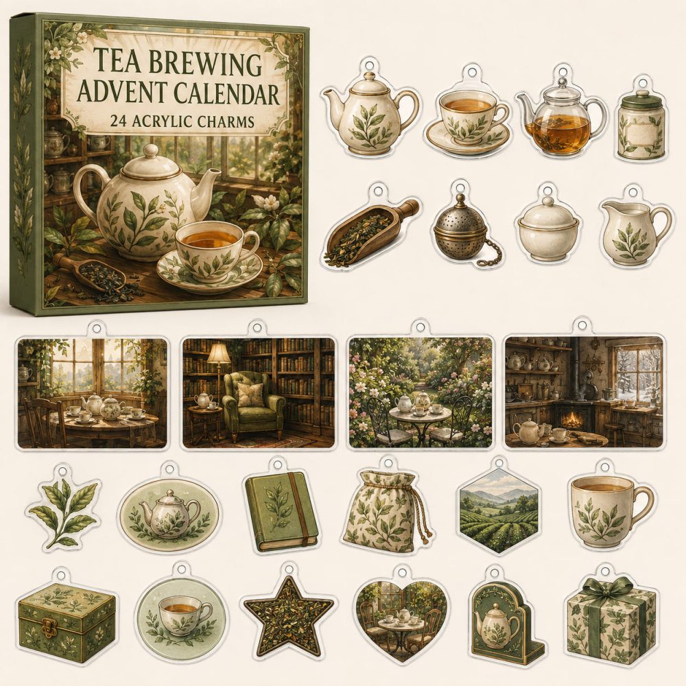 24-Day Tea Brewing Charm Countdown: Brew-Inspired Acrylic Charms Featuring Teapots, Leaves & Cups — Gift Set For Tea Lovers & Collectors