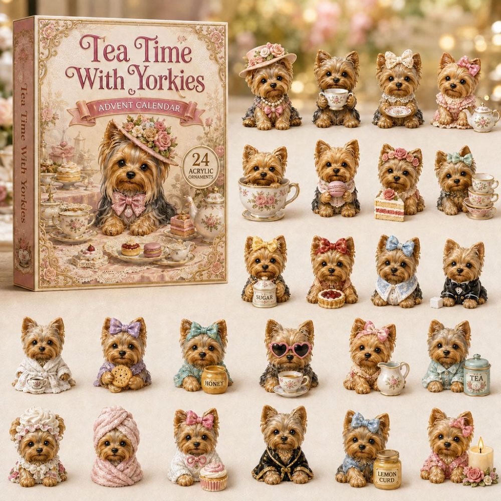 Limited Edition 2026 Yorkie Tea Time Advent Calendar — 24-Day Acrylic Charm Countdown, Cute Dog Lover Gift