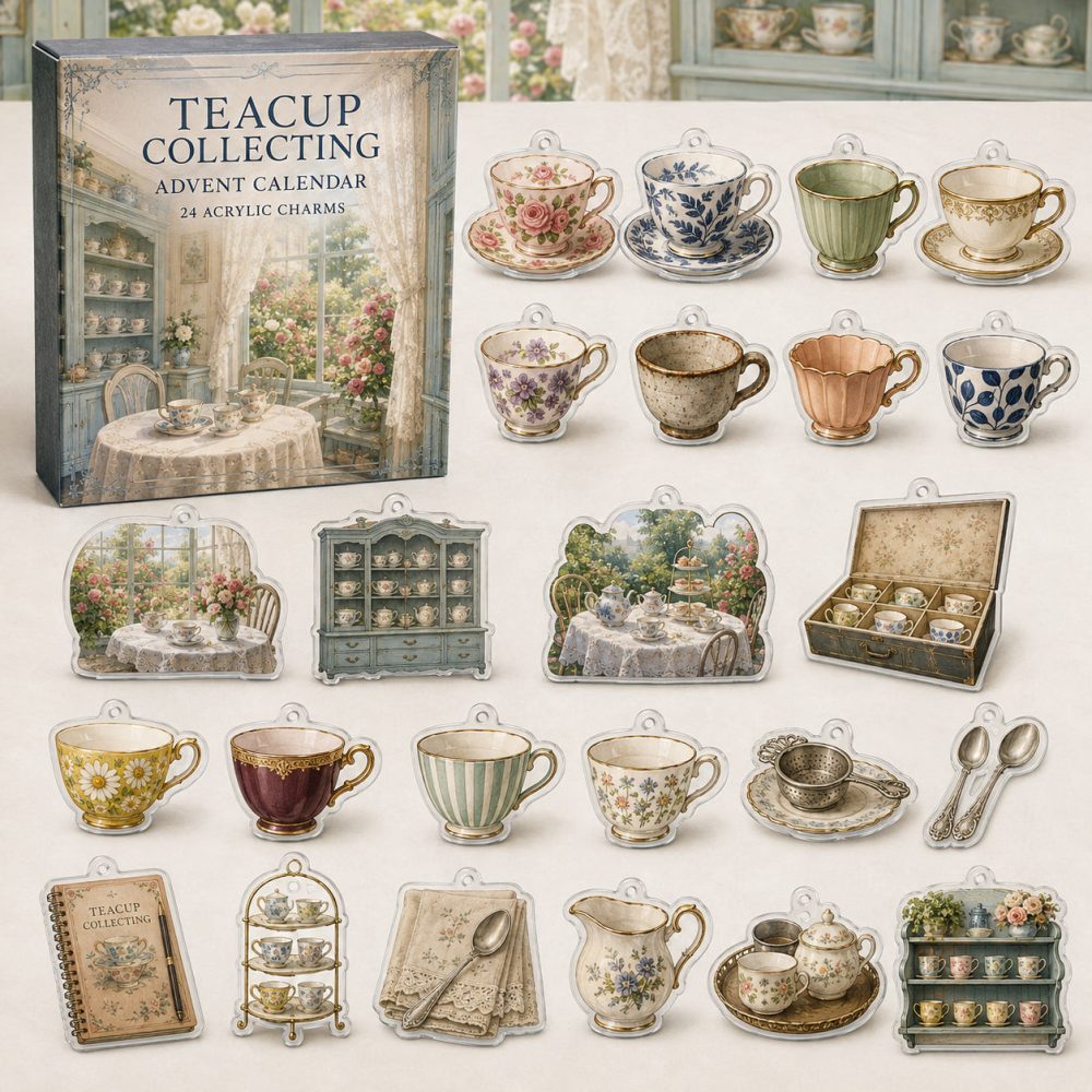 24-Day Teacup Collector Charm Advent — Acrylic Mini Teacup & Tea Motif Charms, Delightful Gift For Tea Lovers & Collectors