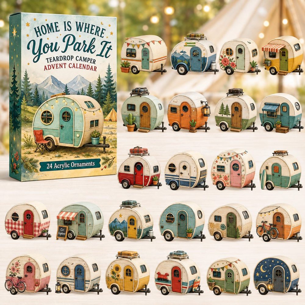 Teardrop Camper Advent Calendar 2026 - 24-Day Acrylic Charm Countdown, Gift For Campers & Rv Enthusiasts