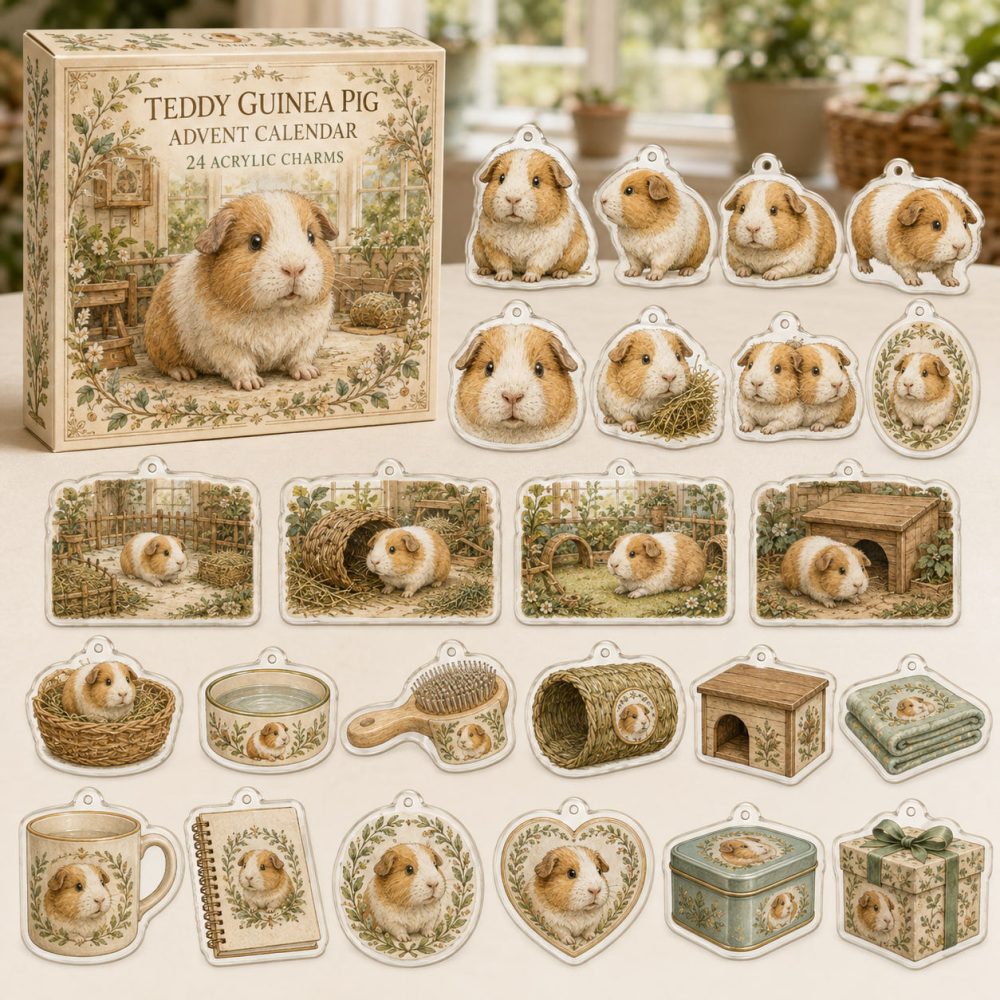 Teddy Guinea Pig Holiday Countdown Calendar — 24 Adorable Acrylic Charms, Perfect Cavy Gift For Kids, Collectors & Pet Owners