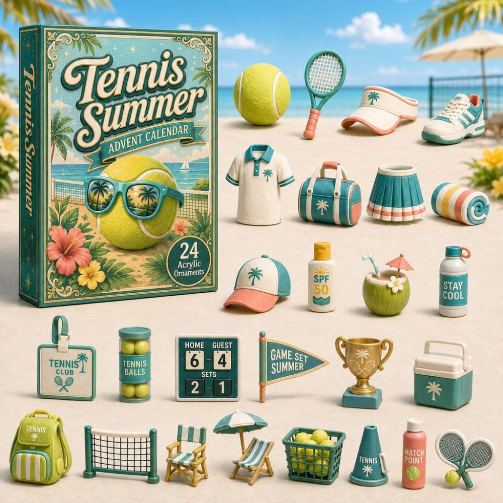 Tennis Summer Advent Calendar 2026 - 24-Day Acrylic Charm Countdown, Gift For Tennis Fans & Summer Players