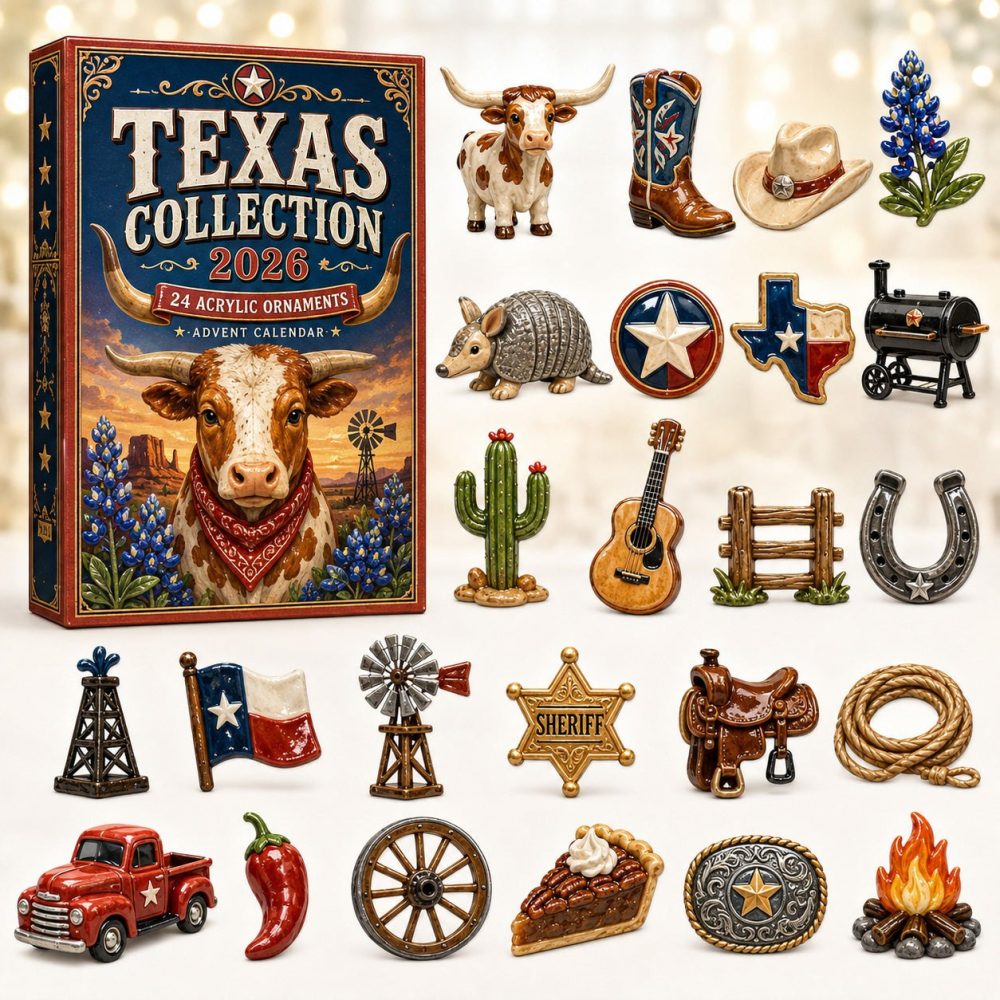 2026 Texas Collection Advent Calendar — 24 Acrylic Charm Set Celebrating Texan Icons, Perfect Holiday Gift
