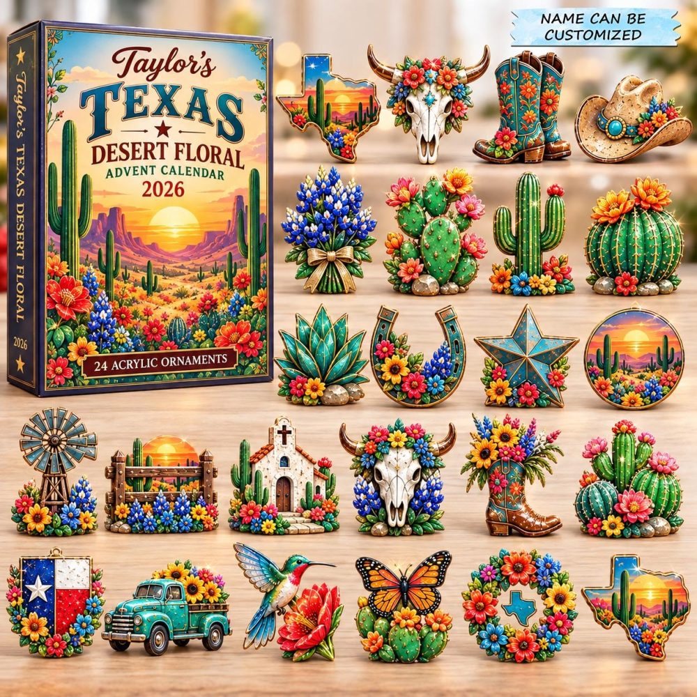 Texas Desert Floral Advent Calendar 2026 — 24-Day Acrylic Charm Set With Cactus & Wildflower Designs For Holiday Decor