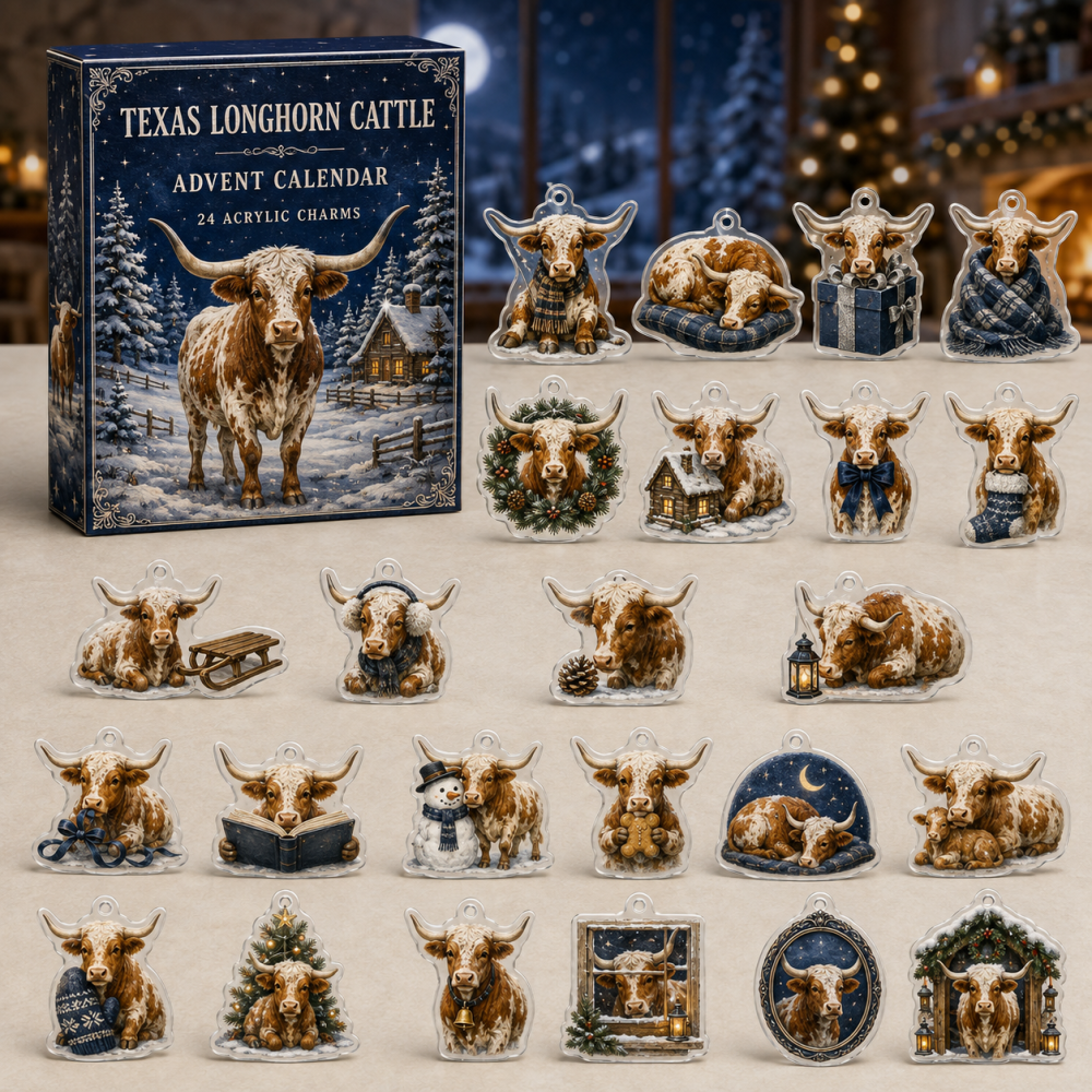 Texas Longhorn Holiday Charm Collection — 24-Day Acrylic Advent Set For Western & Ranch Lovers, Festive Ornaments & Gifts