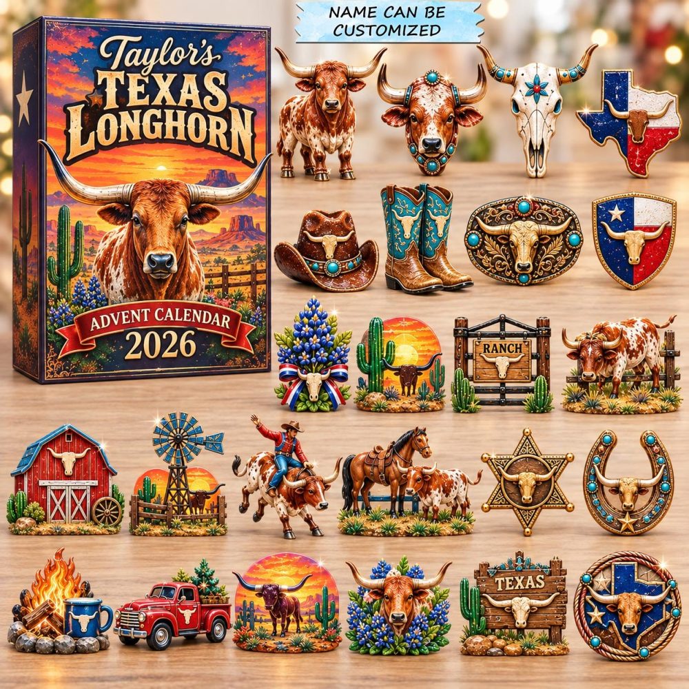 Texas Longhorn 24-Day Advent Calendar 2026 — Acrylic Charms Collector Set For Ranch Fans & Holiday Gift Giving