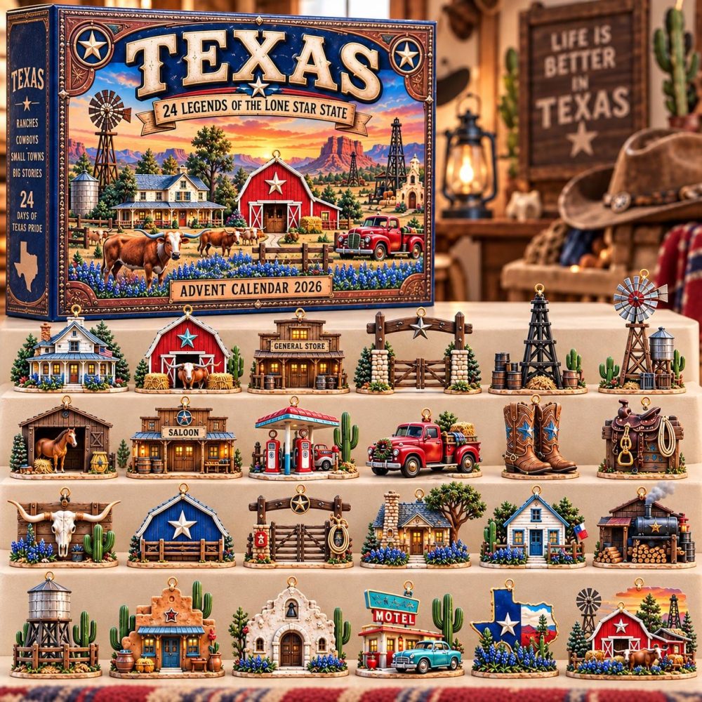 Texas Pride 24-Day Charm Countdown — Acrylic Lone Star & State Icons Advent Set 2026, Patriotic Gift For Texans